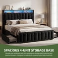 thumbnail image 4 of Uforic Queen Size Bed Frame with 4 Storage Drawers & RGB LED Lights, Velvet Upholstered Platform Bed with Charging Station & Bookcase Headboard, No Box Spring Needed, Easy Assembly, Black, 4 of 9