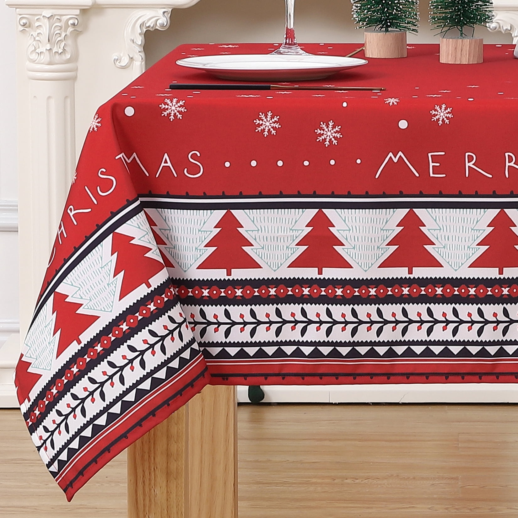 FairOnly Christmas Rectangle Christmas Tablecloth Xmas Table Cloth