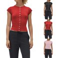 thumbnail image 1 of Sudadera con capucha,Camiseta de manga corta para mujer, blusa con cuello redondo y botones, mezcla de poliéster y elastano, ideal para uso diario, sopatenor, 1 of 6