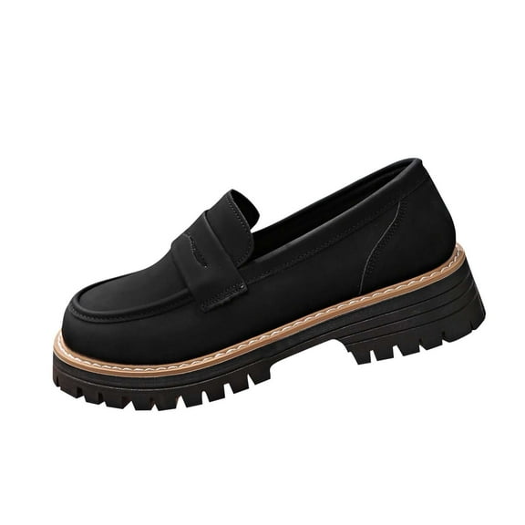 LOVZFMLL Women's Loafers Shoes Chunky Chunky Penny Loafer Comfortable Slip On Work Office Business Casual Dress Shoes Black 8.5
