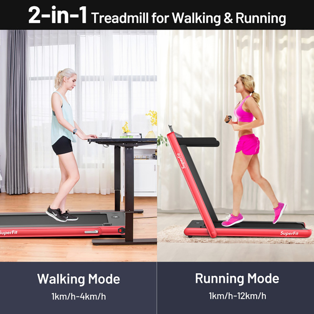 Yardi Yard 2-in-1 Electric Motorized Health and Fitness Folding Treadmill with Dual Display and Speaker-Red, Treadmill for Walking & Running