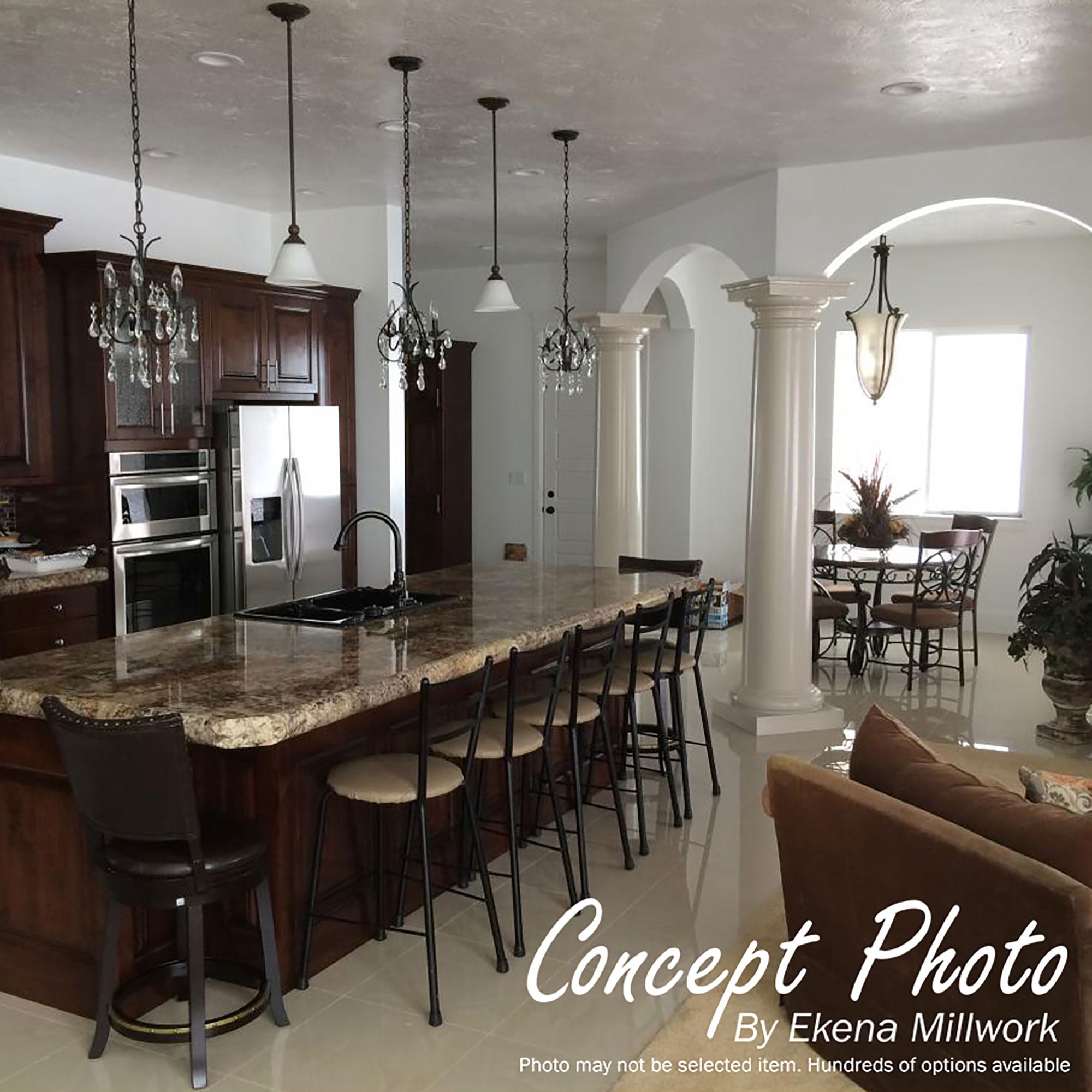 Endura-Stone Round Fluted Tapered Column (FRP), Smooth Paint-Grade, Temple of Winds Capital and Tuscan Base 12" Diameter x 9' Overall Height - Unsplit/Whole (Plan A)
