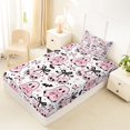 thumbnail image 4 of Manfei Kawaii Bow Ghost Twin Sheets 3pcs, Halloween Skull Cherry Bat Bedding, White Pink Black,1 Fitted Sheet, 1 Flat Sheet and 1 Pillowcase, 4 of 5