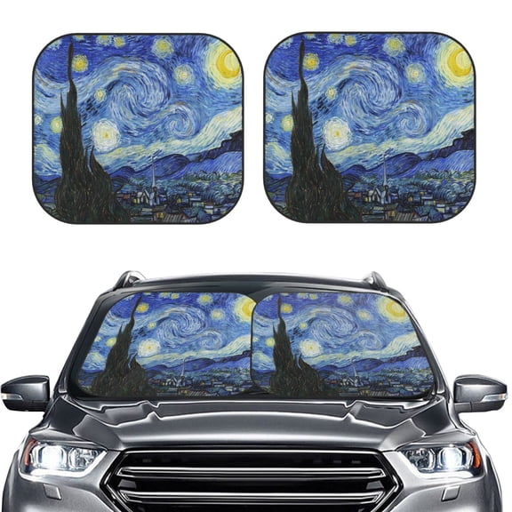 Picia The Starry Night 2 Piece Car Windshield Sun Shade Foldable | Foldable Sun Shield for Front Window Blocks UV Rays and Keeps Your Vehicle Cool-