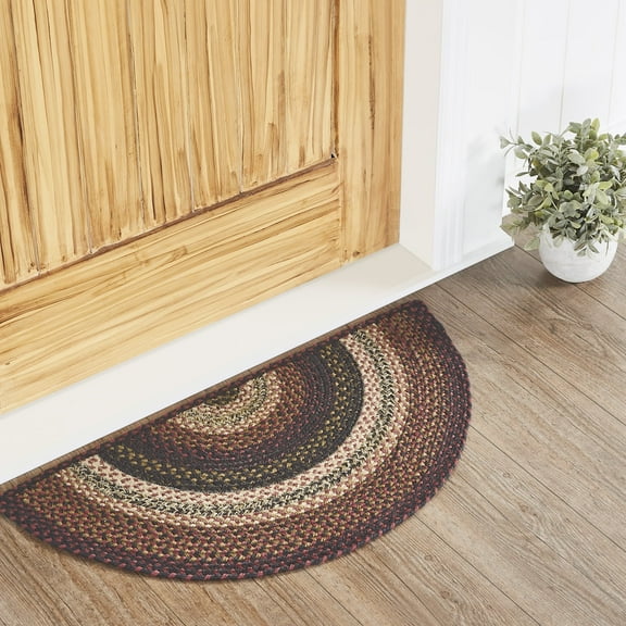 VHC Brands Beckham Rug with PVC Pad, Jute Blend, Half Circle, Red Black Tan, 16.5x33 inches