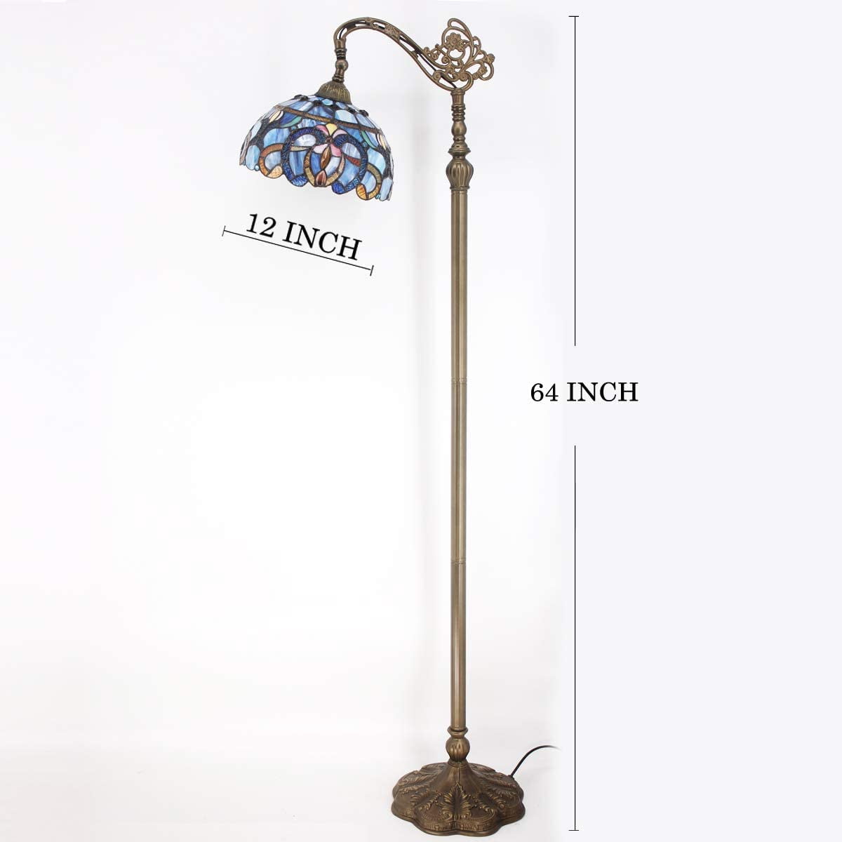 Tiffany Floor Lamp 64" Tall Industrial Pole Vintage Boho Stained Glass Standing Corner Bright Reading LED Light Arched Rustic Gooseneck Adjustable Living Room Kids Bedroom Farmhouse Office WERFACTORY