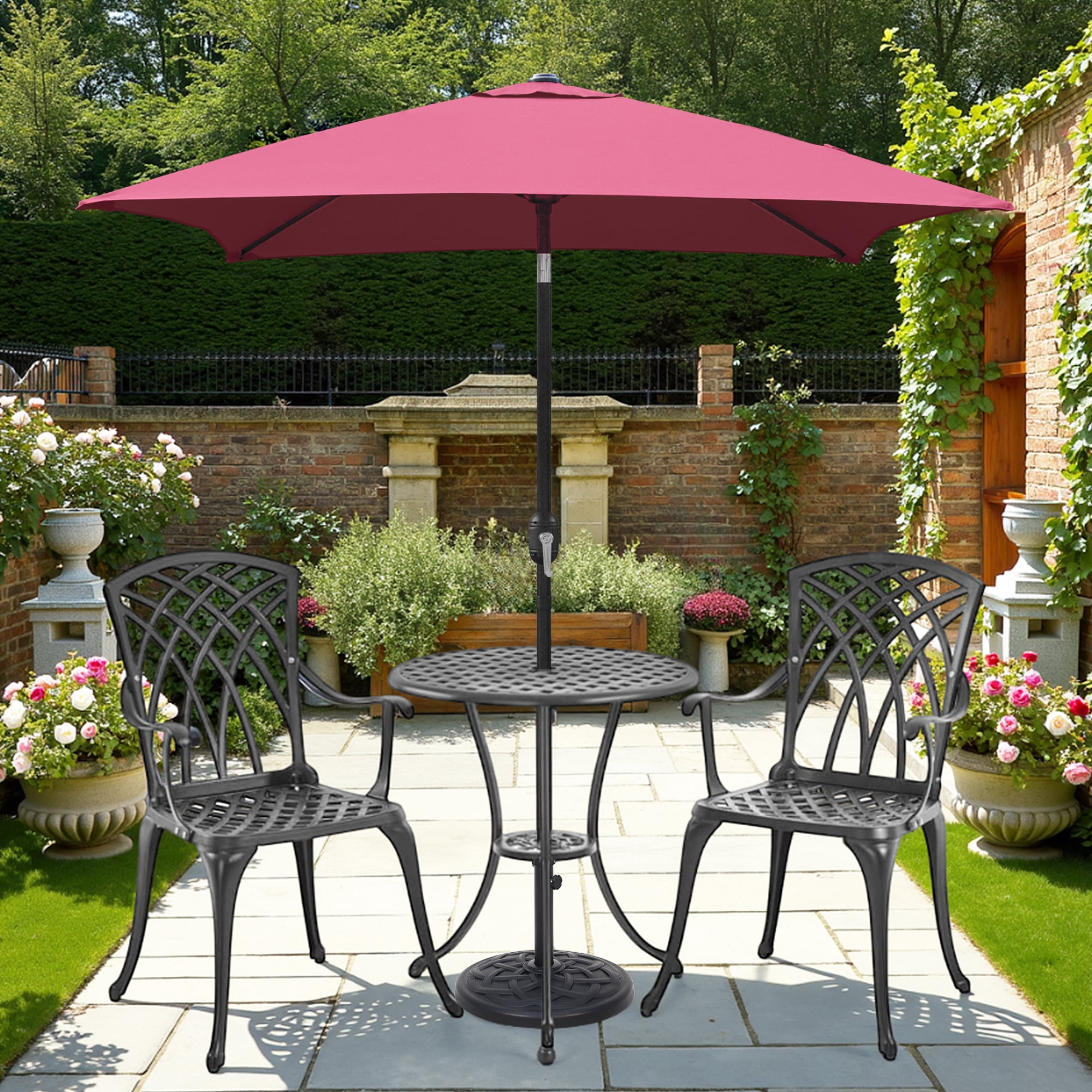 Abble 6.5FT Square Outdoor Patio Umbrella with Push Button Tilt and Crank Handle, Market Umbrella for Garden Deck Backyard Pool,  Burgundy