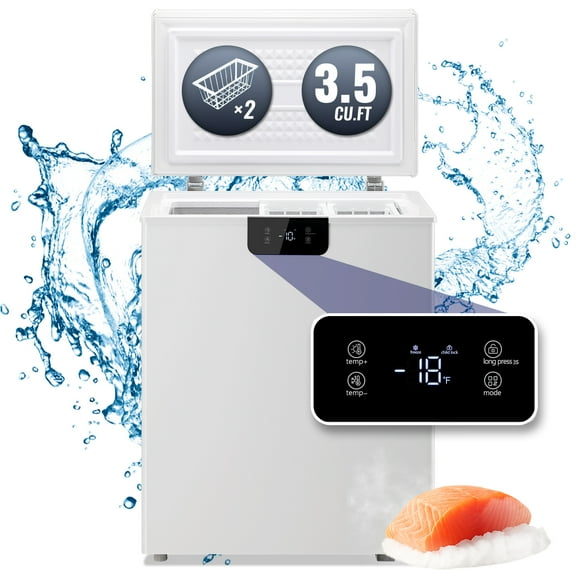 JIEJIA 3.5 Cu Ft Chest Freezer with Digital Control, Energy Efficient Compact Freezer, White