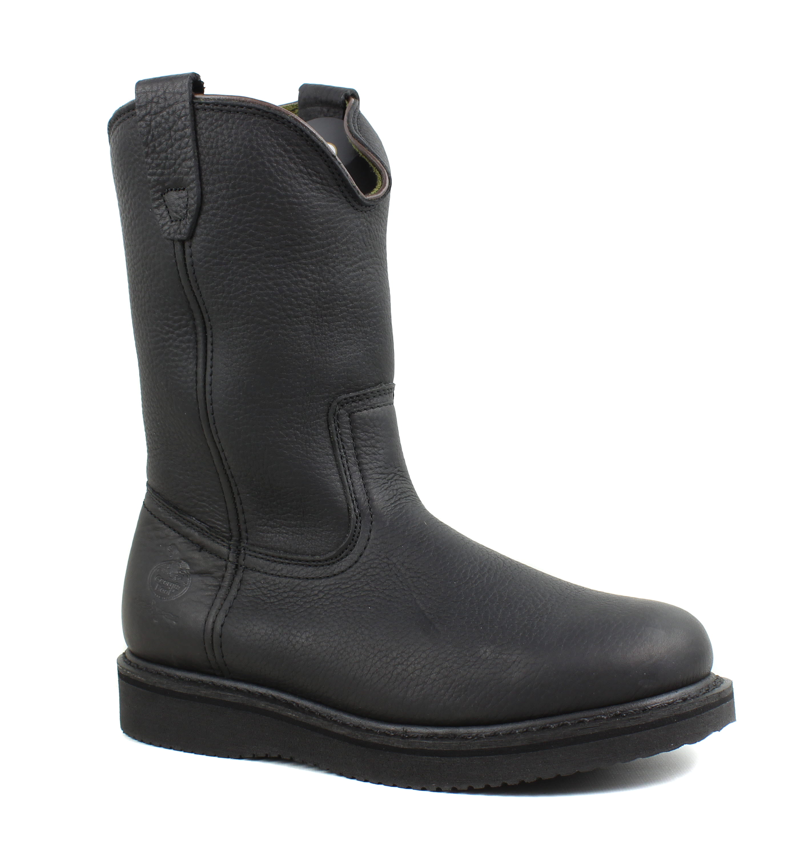 mens black leather pull on boots
