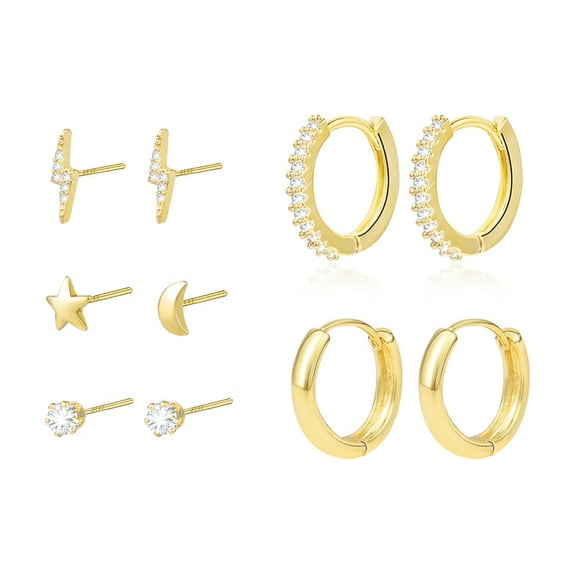 Alexcraft Stud and Hoop Earrings Set for Women 14K Gold/Silver Plated CZ Small Ball Studs Huggie Earrings Hypoallergenic Cartilage Earring Sets for Multiple Piercing