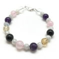 thumbnail image 2 of Multi Gemstone 6-8mm Round Shape Smooth Cut Beads 7 inch Silver Plated Clasp Bracelet for men, women, unisex. Link Chain Stacking Bracelet.|LINK_04901, 2 of 5