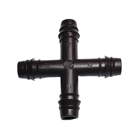 Techline EZ 12mm Insert Cross – 4-Way Barbed Fitting for Drip Irrigation – Fits Hoses 0.426" ID | 32500-003190 | T12CROSS | 25pc