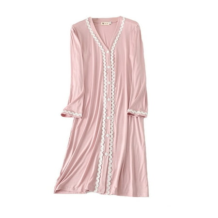 

Kadahis Womens Nightgown Womens Round Neck Loungewear Sleep Dress Casual Loose Caftan Modal Long Night