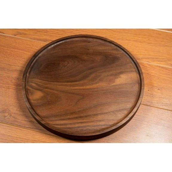 Handmade Black Walnut Round Wood Tray, Shallow Circle Catch All Valet Tray, Mid Centruy Modern Decoration, 10 "W x 1 "H x 10 "D, Wooden Decoration for Livingroom Bedroom Diningrooom (12 in)