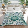 thumbnail image 3 of Abstract Paisley Pattern Flannel Blanket for Bed,Travel and Camping, Vintage Green Ethnic Flower Super Soft Cozy Blanket for All Seasons 50"x60", 3 of 7