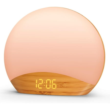 Wood Grain Sunrise Alarm Clock and Sound Machine Nightlight, Digital Dimmable for Bedroom, 26 Sleep Sounds, White Noise Baby, Adults, Wake Up Light Kids