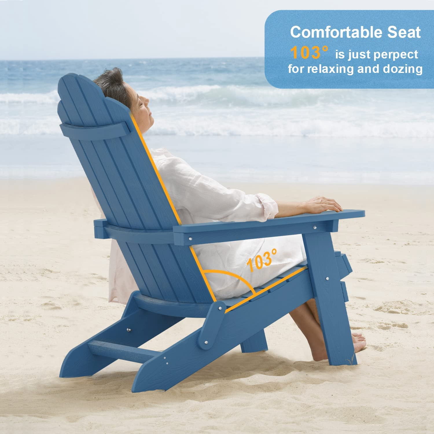WINSOON Folding Adirondack Chair and Table Set 3 PCS Garden Patio Outdoor Chairs, Navy Blue