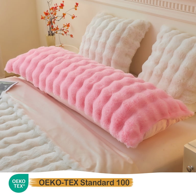 2-Pack Fluffy Faux Rabbit Fur Pillow Covers 26x26 - Soft Waffle Bubble Design, Zipper Closure, Pink