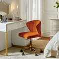 thumbnail image 3 of Orange Velvet Swivel Office Chair with Gold Legs, Adjustable Height Rolling Desk Chair for Vanity, 3 of 11