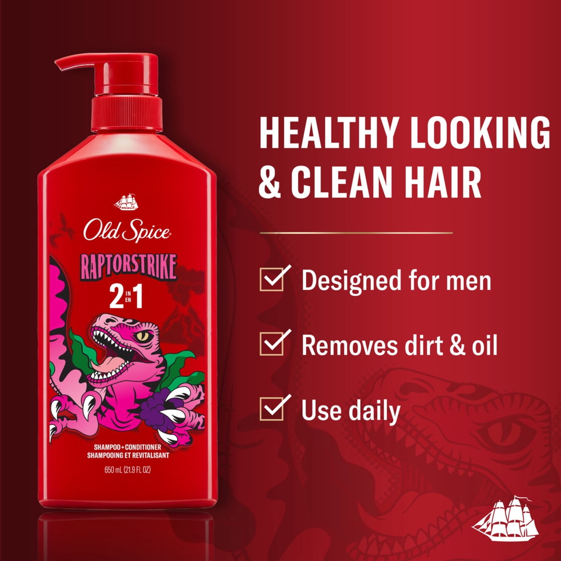 Old Spice Raptorstrike 2in1 Shampoo & Conditioner for Men, Healthy Looking & Clean Hair, 21.9 fl oz