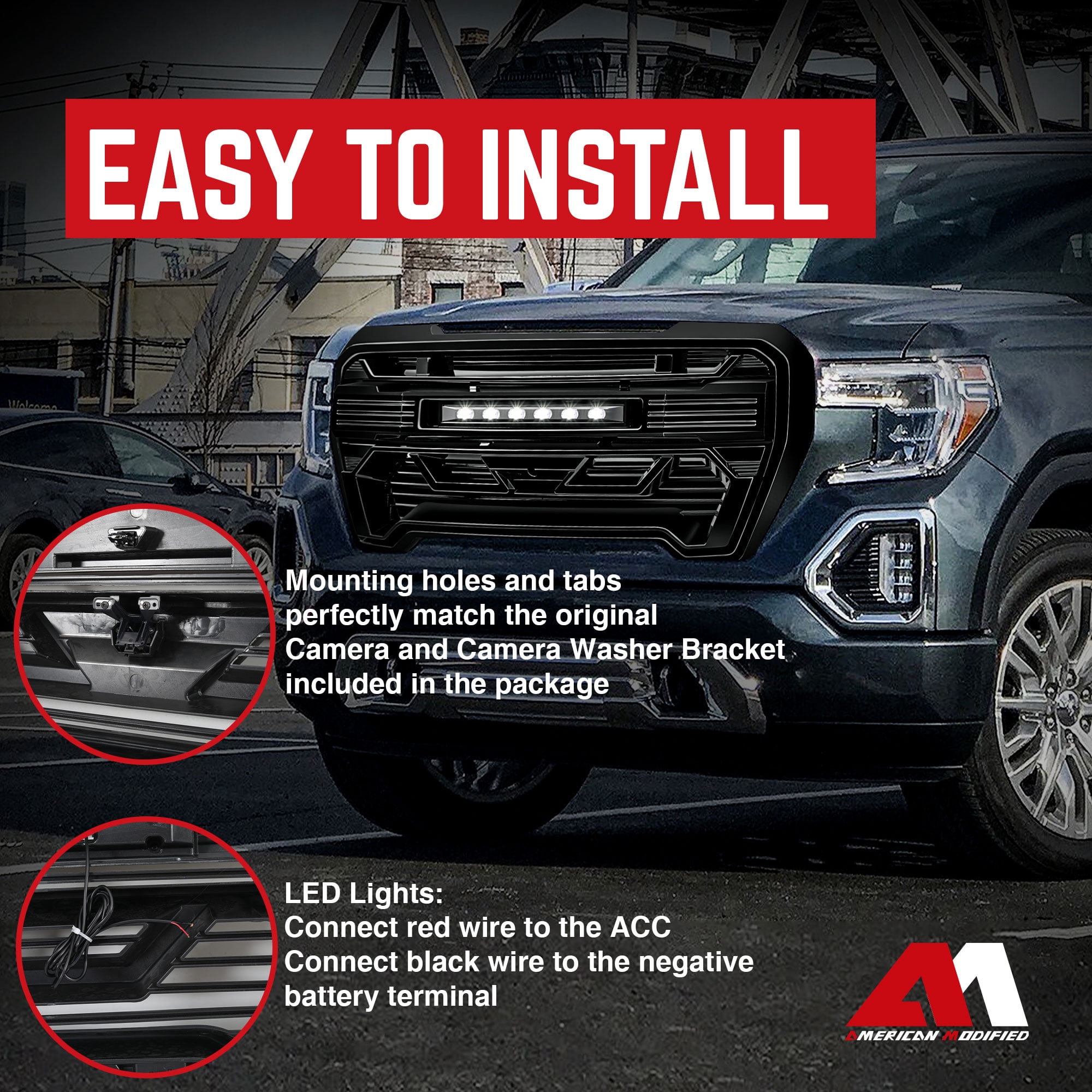 AMERICAN MODIFIED Grille w/Lights for 19-21 GMC Sierra 1500 Base, & SLE