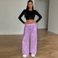 thumbnail image 6 of WULMLEO Women's Shiny Sequin Wide Leg Pants Elastic Waist Sparkly Baggy Pants Light Purple S, 6 of 6