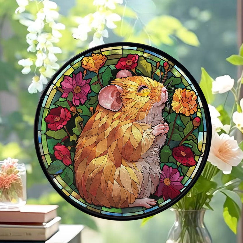 Stained Glass Window Hanging Ecstatic Golden Hamster, Valentine’s Day Decor, Festival Gift Ornament, Christmas Ornament Gift, Mother’s Day Keepsake, Keepsake 2025