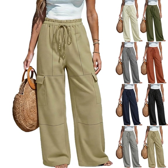 Sweatpants for Women Hiking Pants Women's Pants Wide Leg Pant Drawstring Casual Corgo Trousers With Pockets Black M