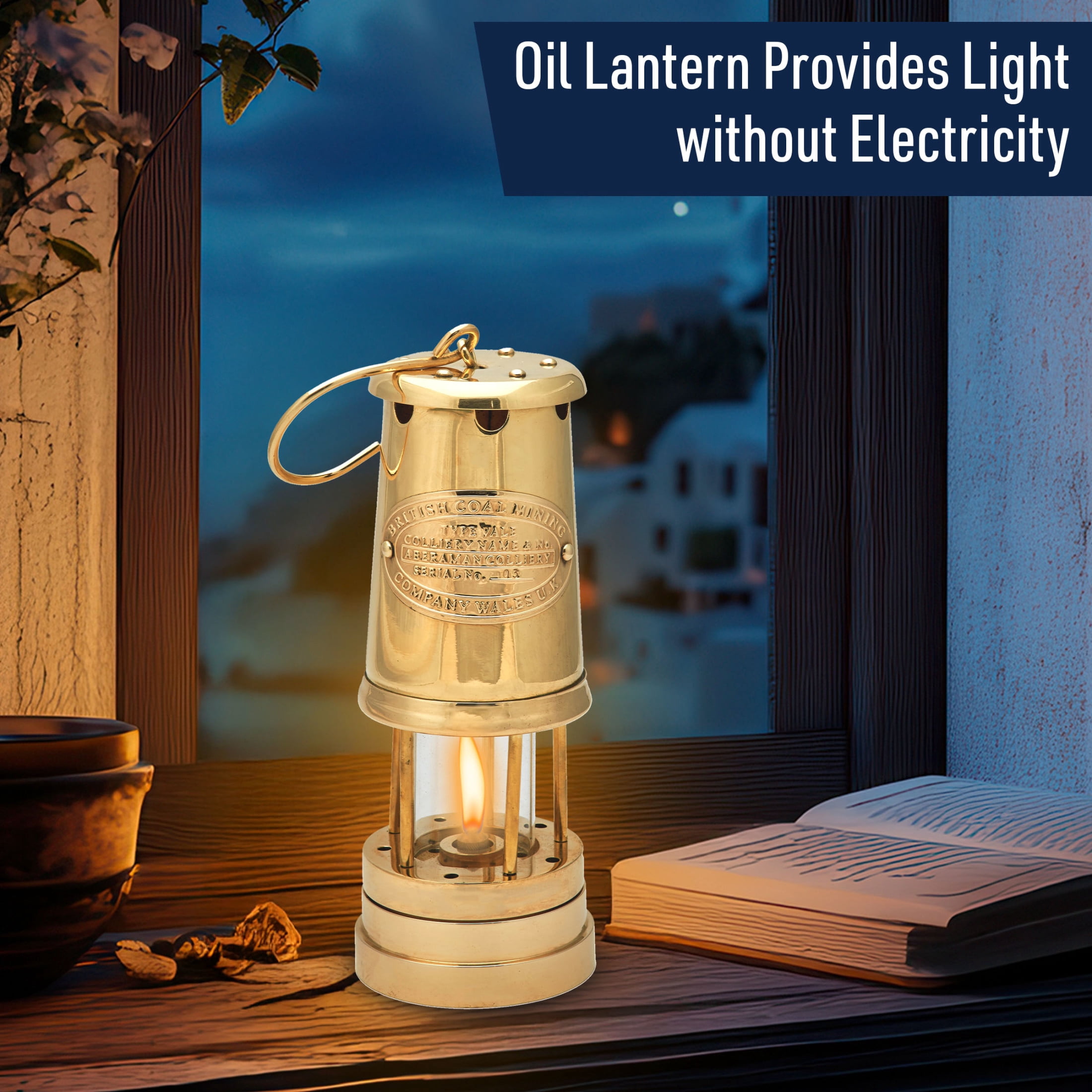 Kings County Tools 8.5” Miners Oil Lamp with Antique-Style Brass Body