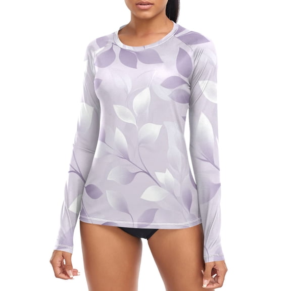 Light Purple Leaves Vines Women's Rash Guard Shirts UPF 50 Sun Protection Clothing Long Sleeve Swim Suits XS