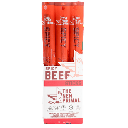 The New Primal Beef Jerky Sticks, Spicy, 1 oz (Pack of 20)