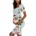 thumbnail image 3 of breaise Solid Color & Floral Side Ruch Maternity Dress Crew Neck Bodycon Dress Short Sleeve Baby Shower Dress Casual Lounge Pregnancy Dress Daily Wear, 3 of 6
