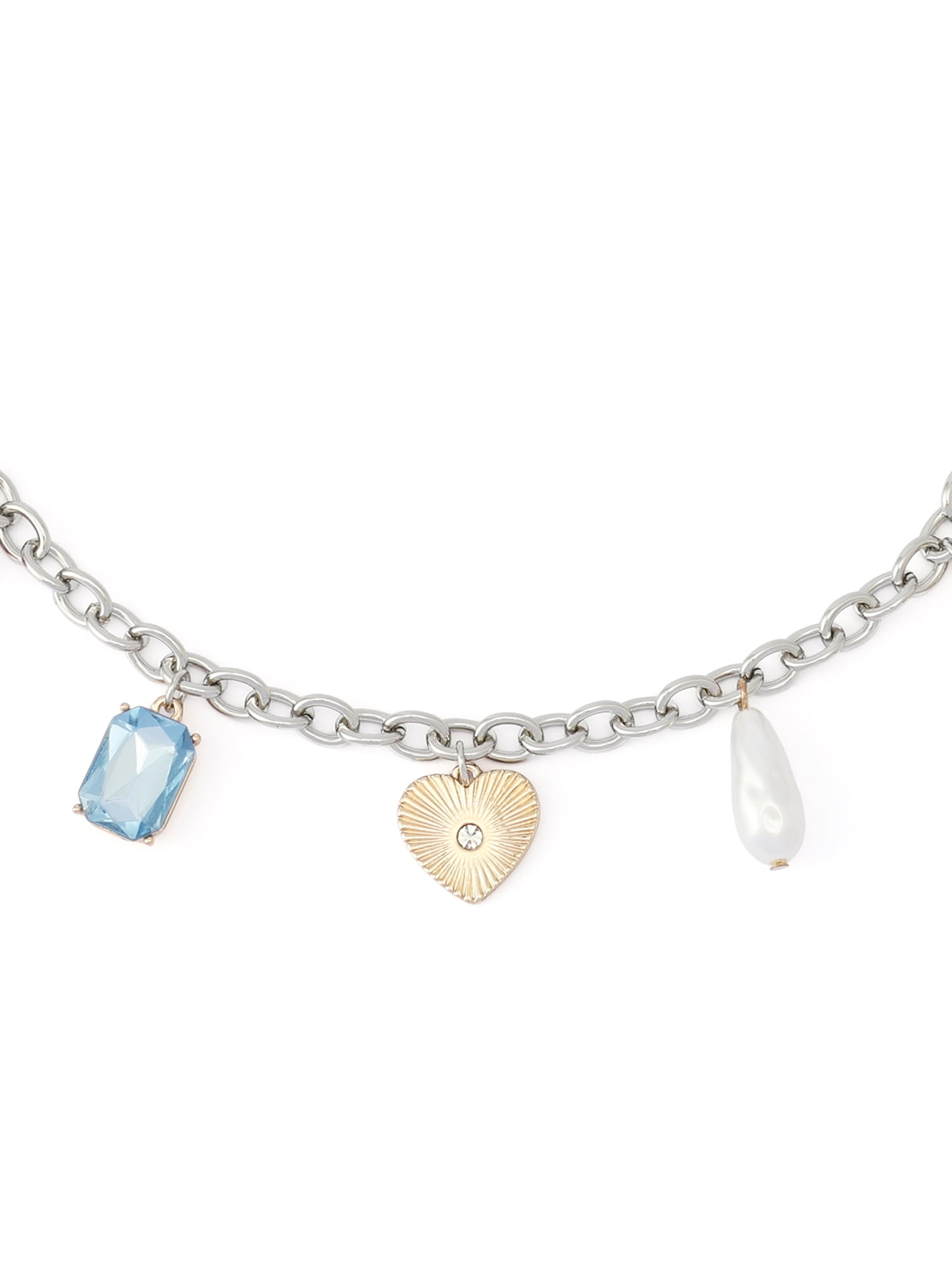 Madden NYC Women's Fashion Crystal Heart Charm Bib Necklace