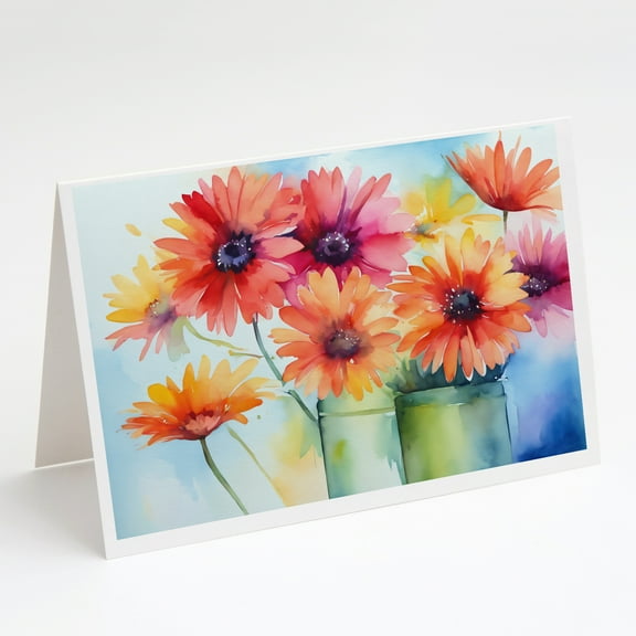 Gerbera Daisies in Watercolor Greeting Cards and Envelopes Pack of 8 7 in x 5 in