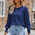 thumbnail image 5 of Women's Long Sleeve Round Neck Tunic Shirts Lantern Sleeve Casual Solid Ruffled Blouses Dark Blue,M, 5 of 6