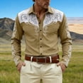 thumbnail image 2 of Mens Shirts Casual Allover Print Long Sleeve Button Down Top Western Cowboy Theme Carnival Dress Comfortable Shirt for Men Khaki S, 2 of 5