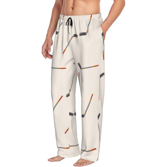 Mens Pajama Pants Bottoms with Pockets - cute hockey sticks Comfy Mens Pj Pants, Soft Men Lounge Pants
