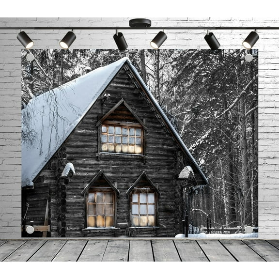 7x5ft Rustic Backdrop Wooden Cabin Snow Photo Backdrop Forest Background for Theme Party Wedding Birthday Baby Shower Decoration Banner Photo Booth Props