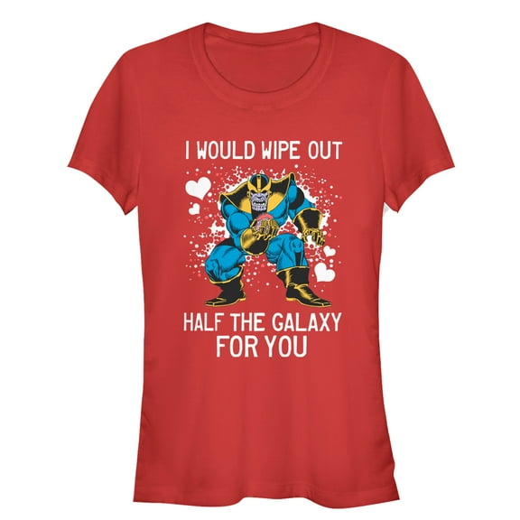Junior's Marvel Valentine Thanos Wipe Out Galaxy for You  Graphic Tee Red X Large