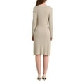 thumbnail image 3 of INSPIRE CHIC Women's Contrast Color Sweater Dresses Long Sleeve Knit A-line Midi Dress S Beige, 3 of 5