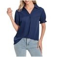thumbnail image 2 of YHAJDS Short Sleeve Shirt for Women Solid Color Chiffon V Neck Loose Plus Size Spring Blouse, 2 of 5