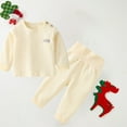 thumbnail image 4 of Odeerbi Toddler Boys Girls Long Johns Outfits Cotton Stand Collar Shoulder Buckle Two Underwear Set Children's Winter Coat High Waist Winter Pants Beige 2-3 Years, 4 of 5
