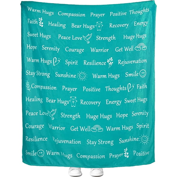 LHSHID Healing Blanket Get Well Soon Gifts Teal Compassion Blankets Sympathy Prayer Warm Hugs Courage Sunshine Throw Blankets Soft Cozy Blanket 40x50in