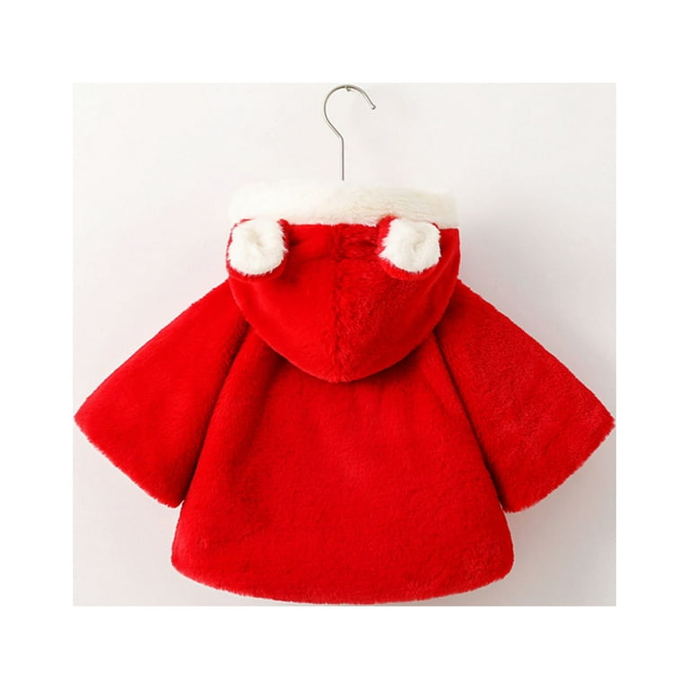 Avrntaa Girls Coats Fuzzy Rabbit Ear Hood Red Coat Baby Girl
