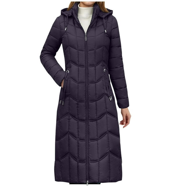 Women's Mid-Length Quilted Coat with Hidden Pockets - Hooded Design for Cold Weather Protection