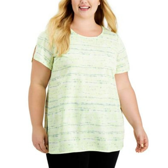 MSRP $66 Alfani Plus Size Printed Split-Sleeve Top Yellow Size 3X