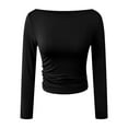 thumbnail image 4 of felwors Women's Boat Neck Tops Long Sleeve Shirts Casual Fitted Tee Shirts Solid Color Fall Basic Clothes Black, L, 4 of 5