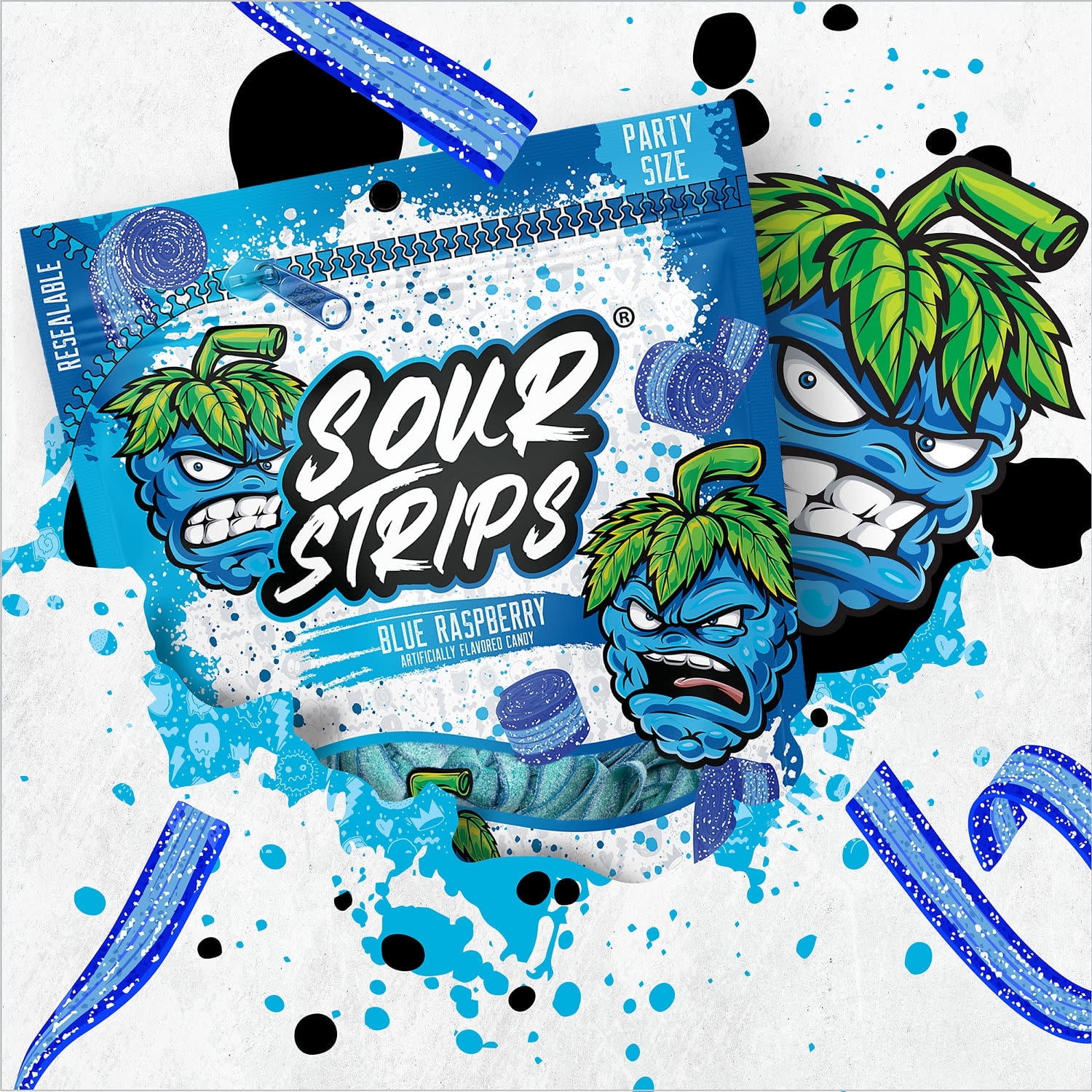 Sour Strips Blue Raspberry Flavored Chewy, Sour Candy Party, 10.2 oz