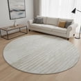 thumbnail image 2 of HomeRoots 670564 8 ft. Ivory & Beige Striped Transitional Washable Round Area Rug with UV Protection, 2 of 9