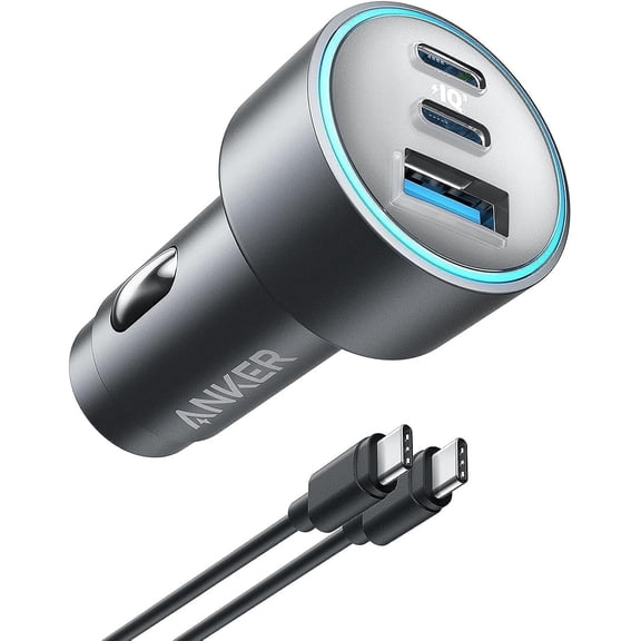 Restored Anker 67W USB-C Car Charger, 535 3-Port Compact Fast Car Adapter with PIQ 3.0 compatible for iPhone 15 series, Galaxy S23, MacBook Pro, iPad Air, more, USB-C to C cable included